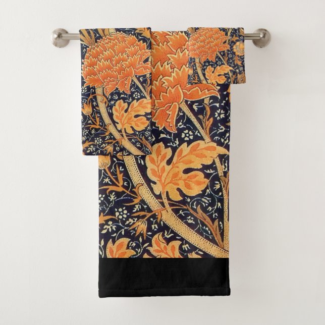 William Morris Cray Floral Art Nouveau Pattern Bath Towel Set (Insitu)