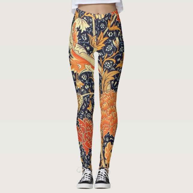 William Morris Cray Floral Art Nouveau Pattern Leggings (Front)