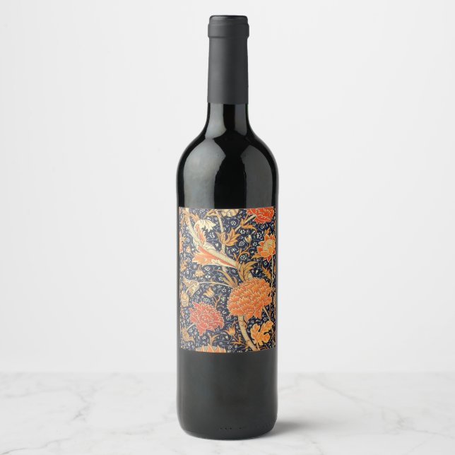 William Morris Cray Floral Art Nouveau Pattern Wine Label (Front)