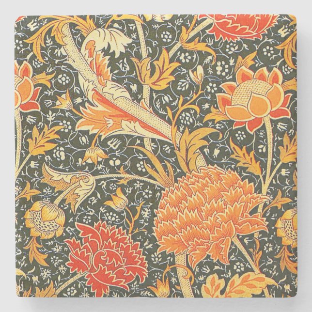 William Morris Cray Floral Pattern Vintage Stone Coaster (Front)
