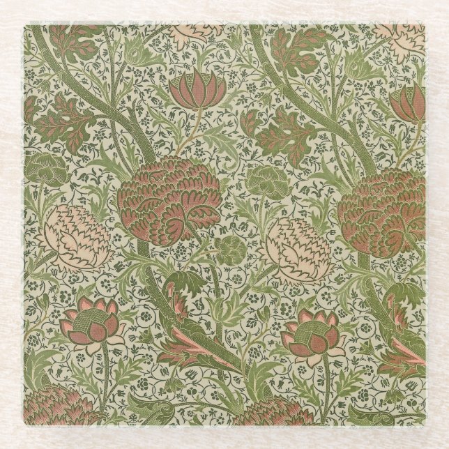 William Morris Cray Sage Flower Floral Botanical Glass Coaster (Front)