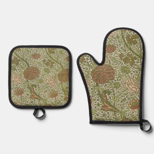 William Morris Cray Sage Flower Floral Botanical Oven Mitt  Pot Holder Set