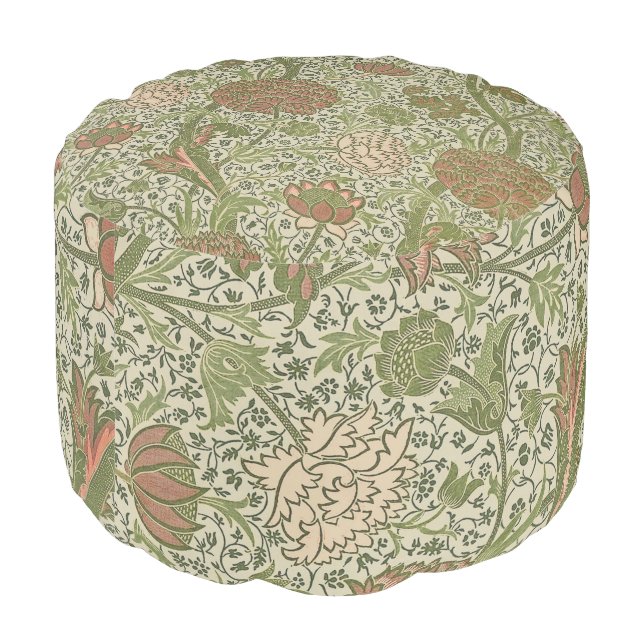 William Morris Cray Sage Flower Floral Botanical Pouf (Angled Back)