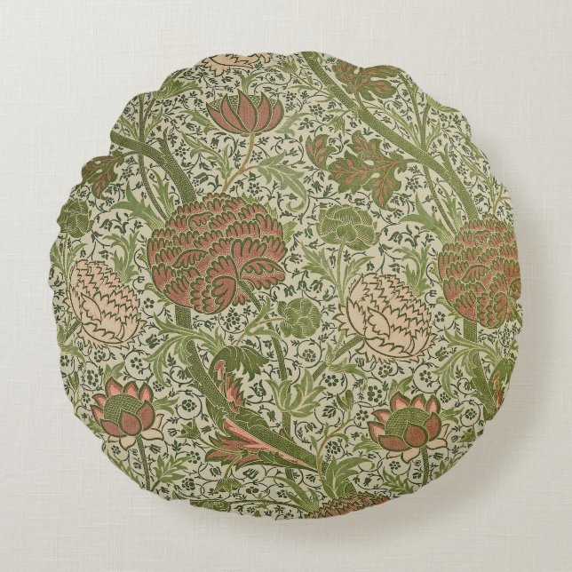William Morris Cray Sage Flower Floral Botanical Round Pillow (Front)