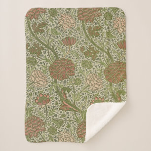 William Morris Cray Sage Flower Floral Botanical Sherpa Blanket