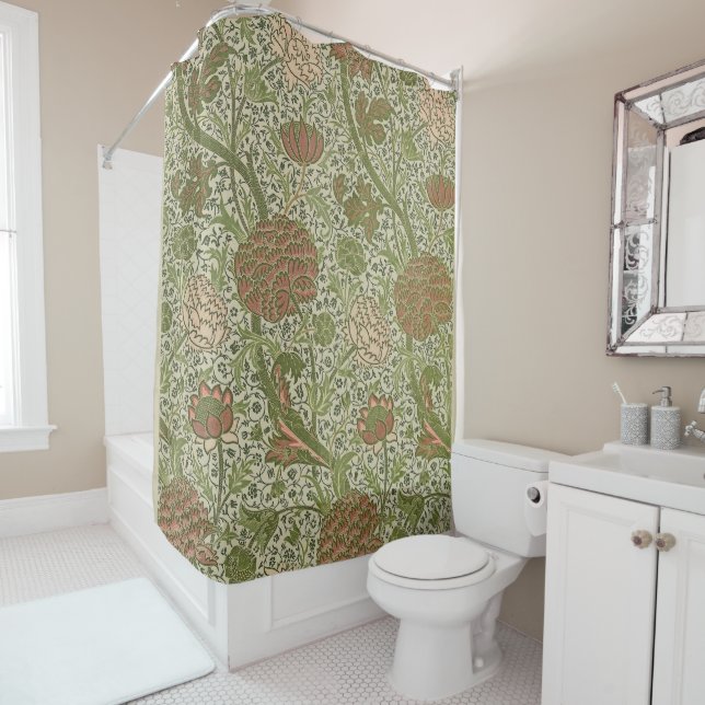 William Morris Cray Sage Flower Floral Botanical Shower Curtain (In Situ)