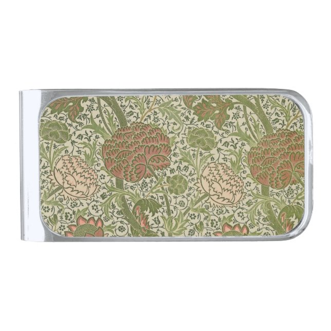 William Morris Cray Sage Flower Floral Botanical Silver Finish Money Clip (Front)