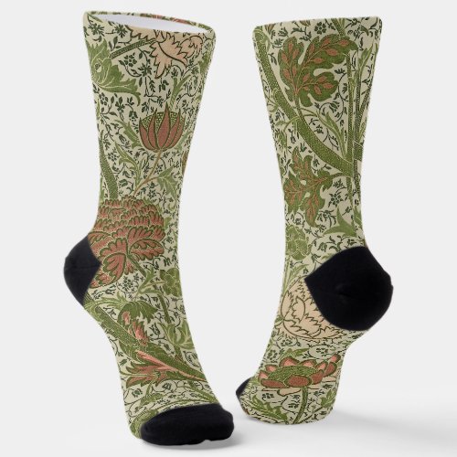 William Morris Cray Sage Flower Floral Botanical Socks