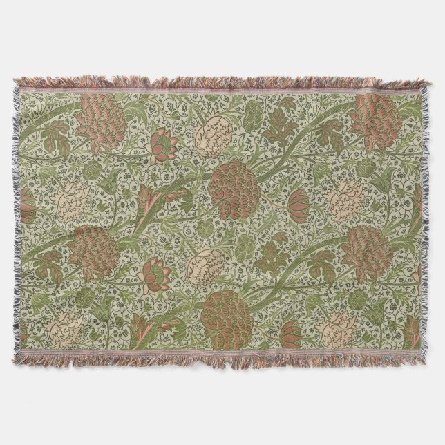 William Morris Cray Sage Flower Floral Botanical Throw Blanket (Front)