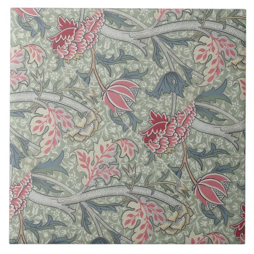 William Morris Cray Vintage Floral Pink Green Ceramic Tile