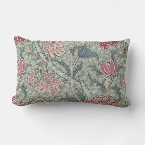 William Morris Cray Vintage Floral Pink Green Lumbar Pillow