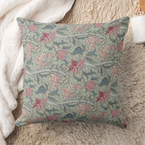 William Morris Cray Vintage Floral Pink Green Throw Pillow
