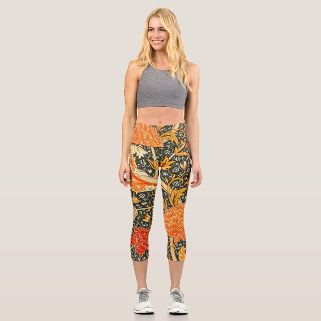 William Morris Cray Wallpaper Pattern Capri Leggings (Front)