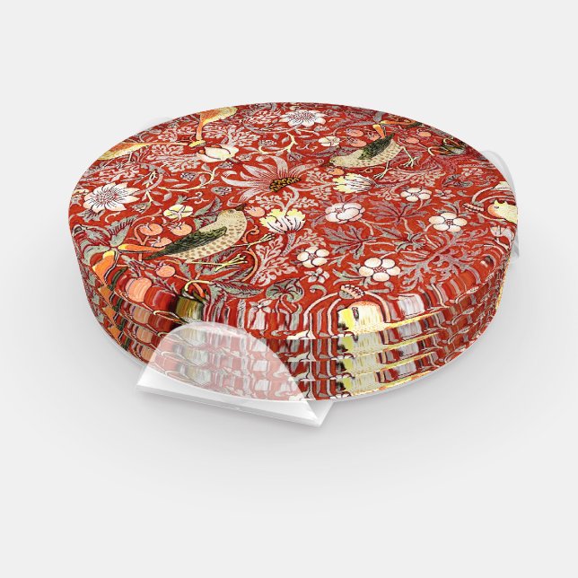 William Morris Crimson Strawberry Thief Coasters (Set)