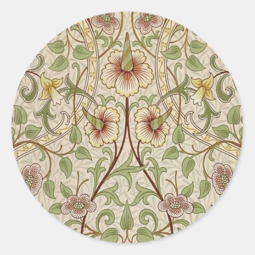 William Morris Daffodil Classic Flower Wallpaper Classic Round Sticker