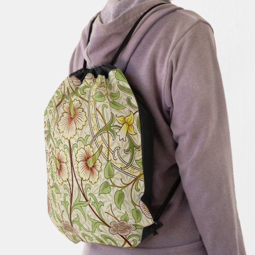 William Morris Daffodil Classic Flower Wallpaper Drawstring Bag