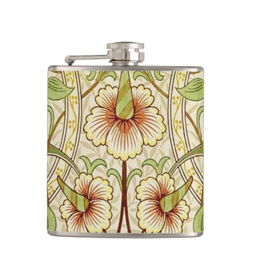 William Morris Daffodil Classic Flower Wallpaper Hip Flask