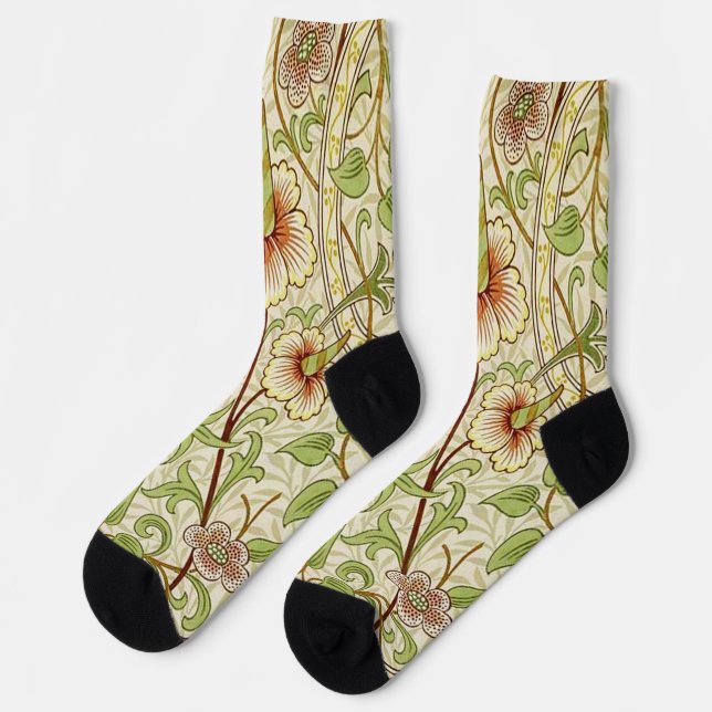 William Morris Daffodil Classic Flower Wallpaper Socks (Left)