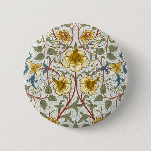 William Morris Daffodil Floral Pattern Button (Front)