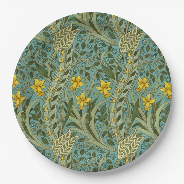 William Morris Daffodil Floral Pattern Classic Paper Plates (Front)