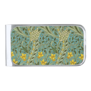 William Morris Daffodil Floral Pattern Classic Silver Finish Money Clip