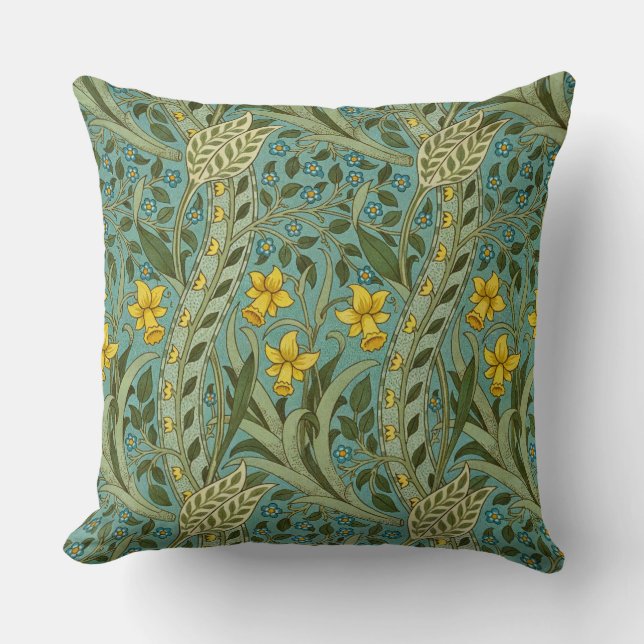 William Morris Daffodil Floral Pattern Classic Throw Pillow (Front)