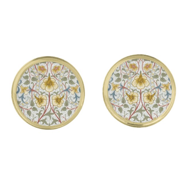 William Morris Daffodil Floral Pattern Cufflinks (Front)