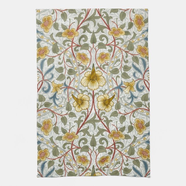 William Morris Daffodil Floral Pattern Kitchen Towel (Vertical)