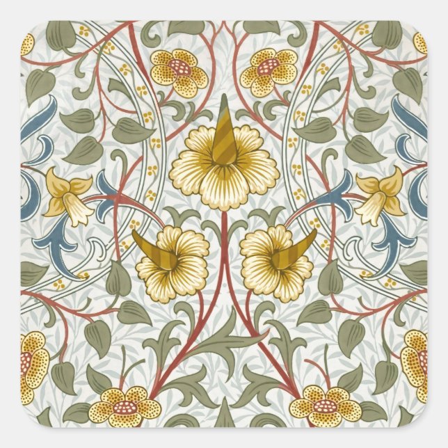 William Morris Daffodil Floral Pattern Square Sticker (Front)