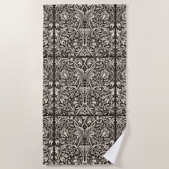 William Morris Daffodil Floral Wallpaper Beach Towel (Front)