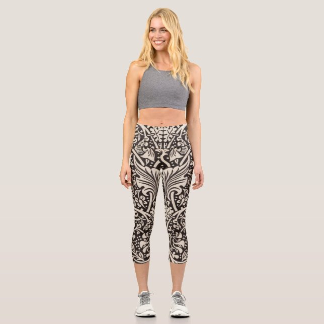 William Morris Daffodil Floral Wallpaper Capri Leggings (Front)