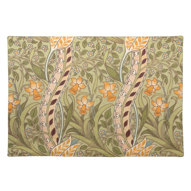 William Morris Daffodil Garden Flower Classic Bota Cloth Placemat (Front)