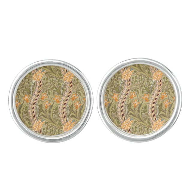 William Morris Daffodil Garden Flower Classic Bota Cufflinks (Front)