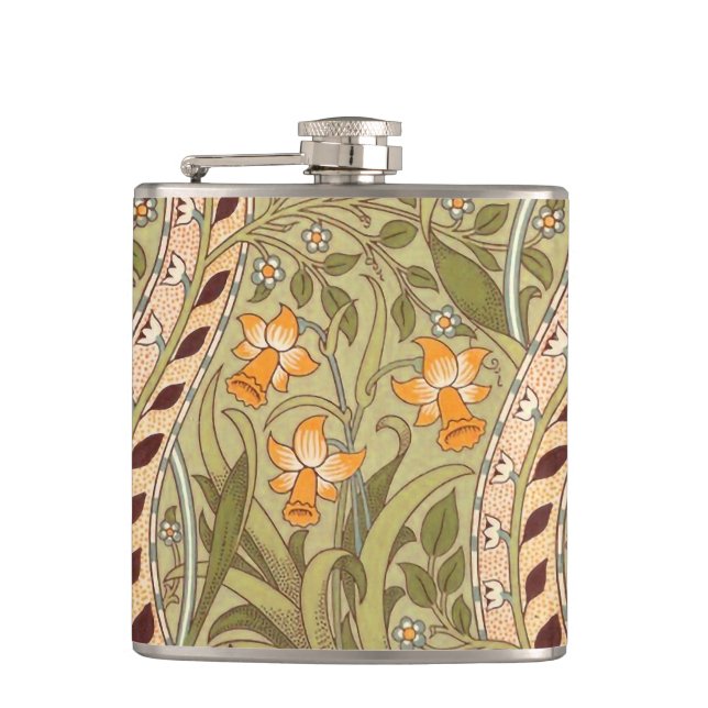 William Morris Daffodil Garden Flower Classic Bota Flask (Front)