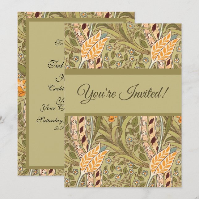 William Morris Daffodil Garden Flower Classic Bota Invitation (Front/Back)