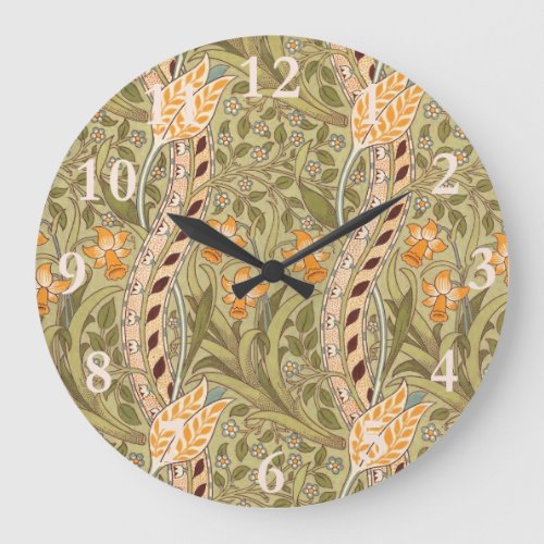 William Morris Daffodil Garden Flower Classic Bota Large Clock
