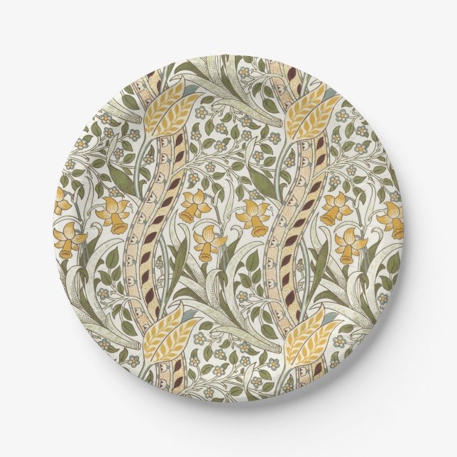 William Morris Daffodil Garden Flower Classic Bota Paper Plates (Front)