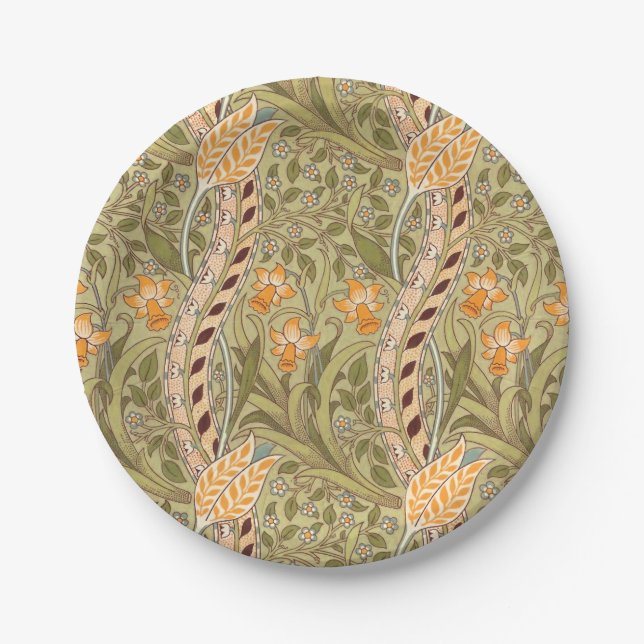 William Morris Daffodil Garden Flower Classic Bota Paper Plates (Front)