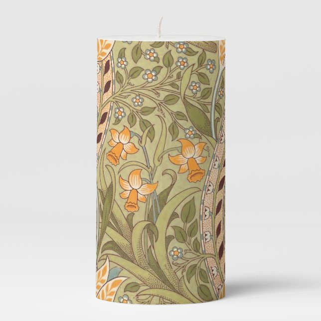 William Morris Daffodil Garden Flower Classic Bota Pillar Candle (Front)