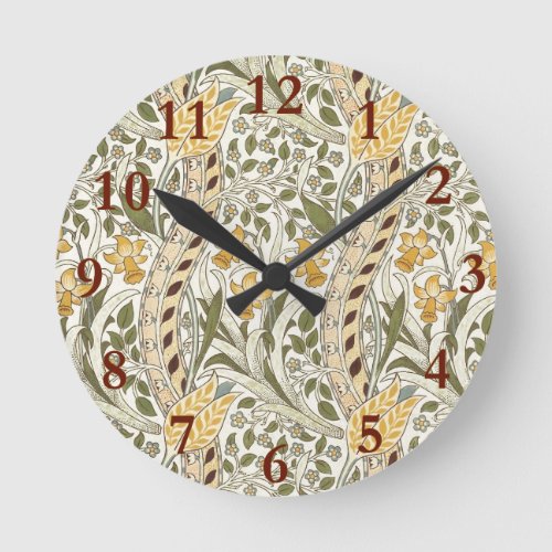 William Morris Daffodil Garden Flower Classic Bota Round Clock