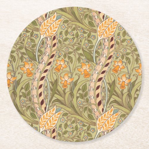 William Morris Daffodil Garden Flower Classic Bota Round Paper Coaster