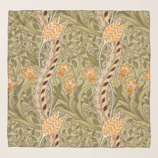 William Morris Daffodil Garden Flower Classic Bota Scarf (Front)