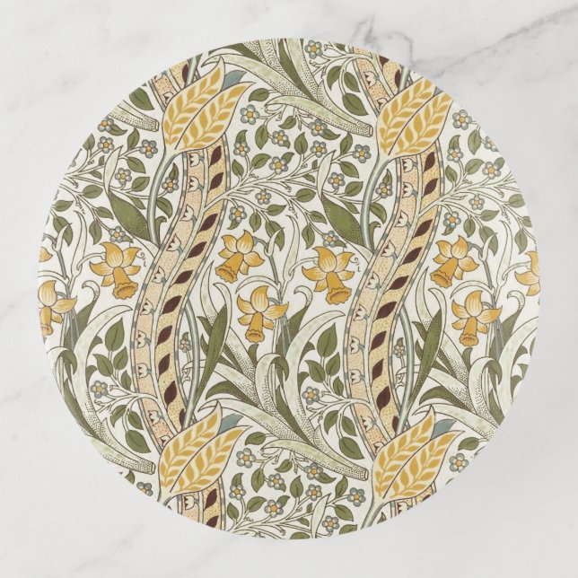 William Morris Daffodil Garden Flower Classic Bota Trinket Tray (Front)