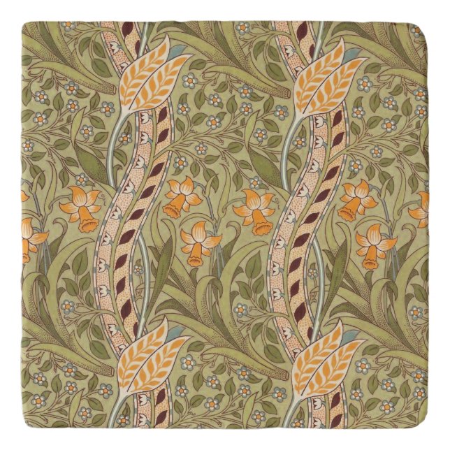 William Morris Daffodil Garden Flower Classic Bota Trivet (Front)