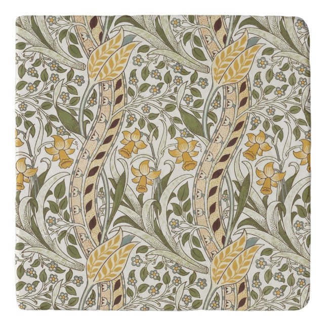 William Morris Daffodil Garden Flower Classic Bota Trivet (Front)