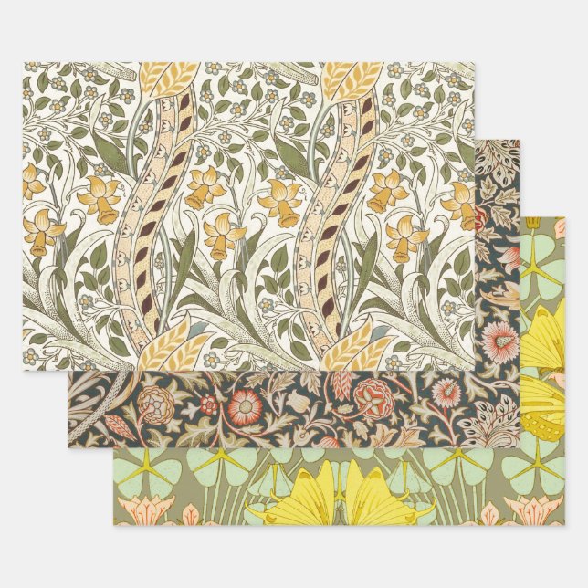 William Morris Daffodil Garden Flower Classic Bota Wrapping Paper Sheets (Set)