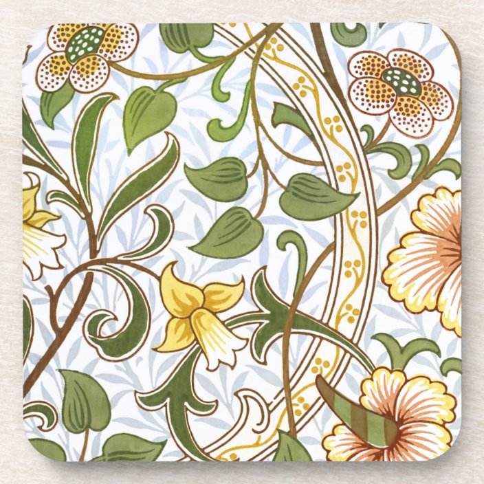 william morris daffodil pattern cork coaster set zazzle com