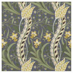 William Morris Daffodil Vintage Dark Blue Pattern Fabric