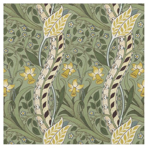 William Morris Daffodil Vintage Green Pattern Fabric