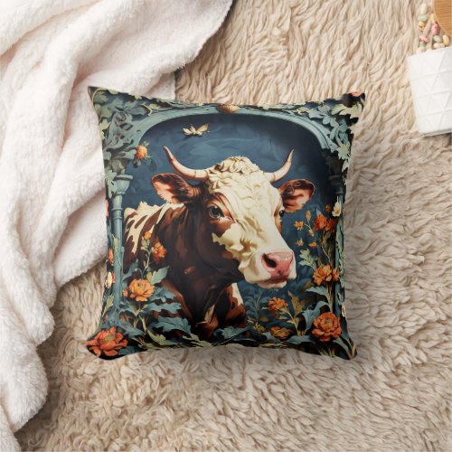 William Morris Dairy cow Throw Pillow